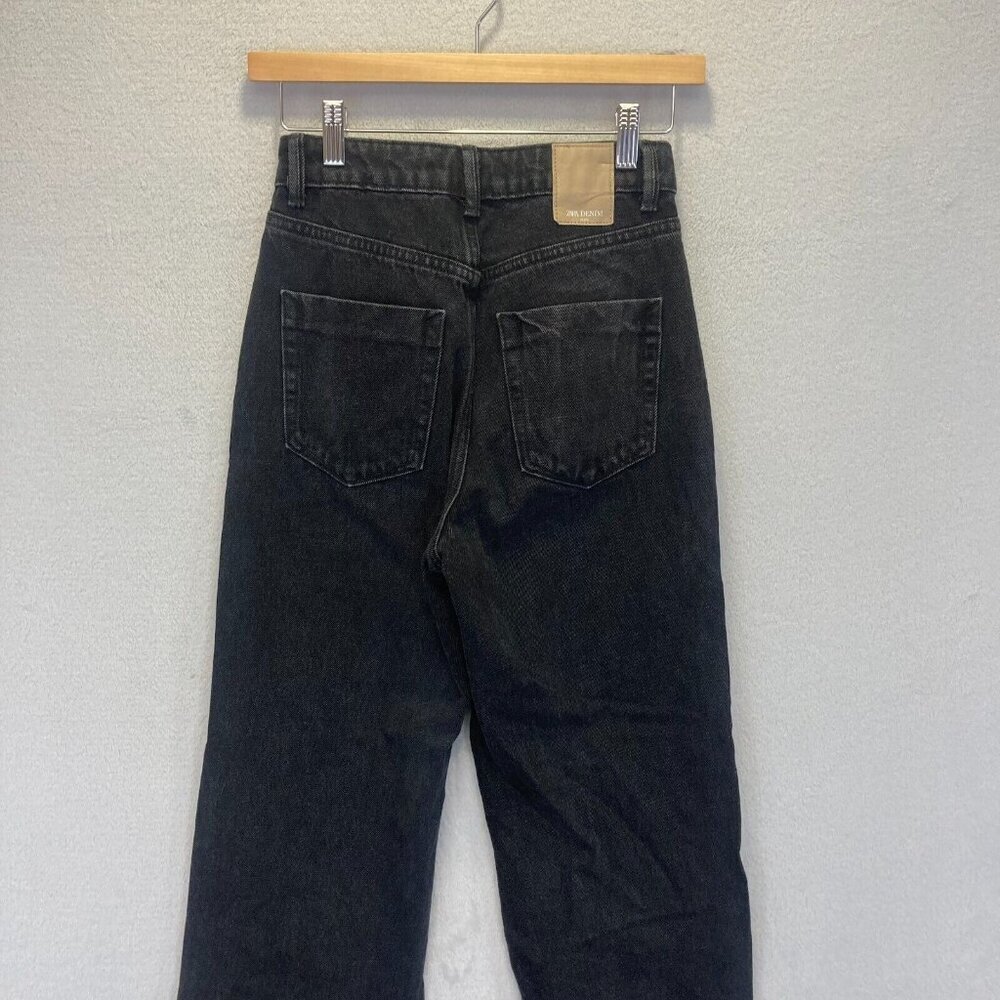 ZARA Raw Hem Jeans Size 2 Black Denim High Waist Straight Leg 27.5" Inseam Punk - Picture 13 of 14